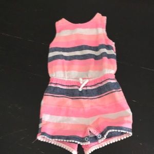 Pink white & blue Carters 12 month baby romper w open back